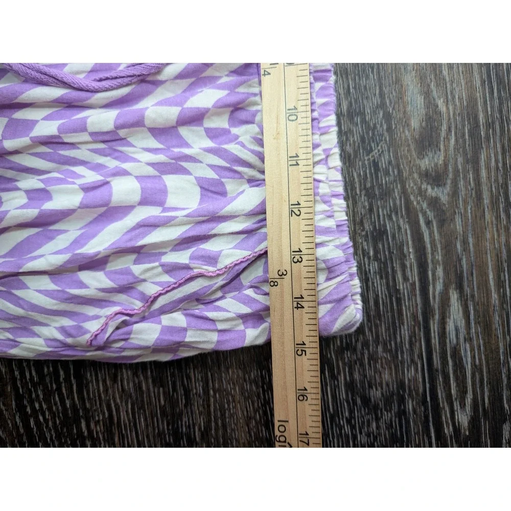 Anthropologie Purple Wavy Checkerboard Pajama Set Retro Loungewear Womens Medium